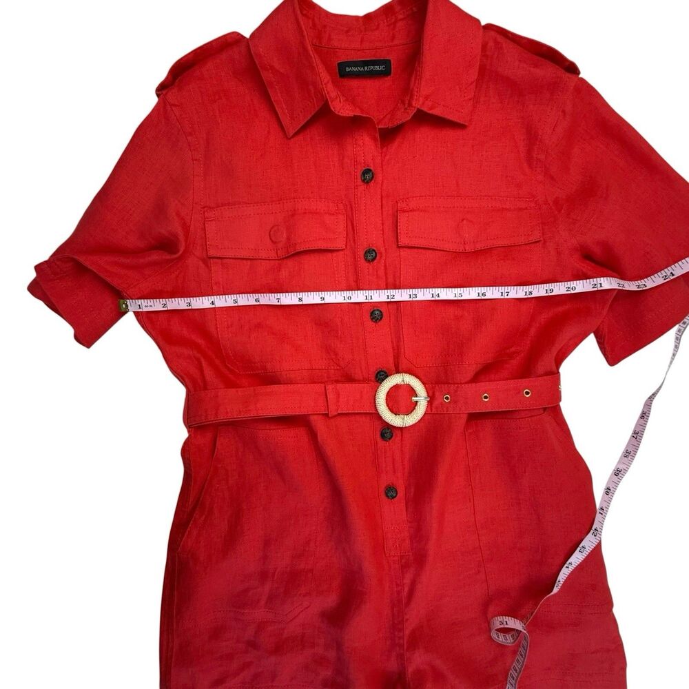 Banana Republic 100% Linen Belted Safari Romper Women Large Red Utility - Picture 9 of 12